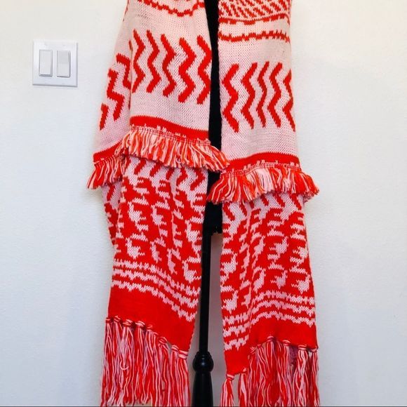 Free People Mile High Print Fringe Scarf Orange - Picture 6 of 9